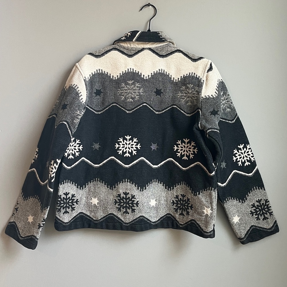 VTG Coldwater Creek Cream/Gray Cotten Tapestry Jacket- Winter Snowflake Pattern - Picture 6 of 6